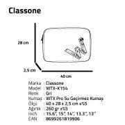 Classone WTX-K154 15.6 ,16 inch WTXpro Serisi Su Geçirmez Kumaş, Macbook,Mac Air,Laptop Kılıfı - Gri