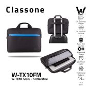 Classone W-TX10 Serisi WTXpro Su Geçirmez Kumaş, Su Geçirmez Fermuar W-TX10FM 15.6 inch Uyumlu Macbook, Notebook, Laptop, Tablet Taşıma Çantası-Siyah/Mavi