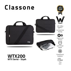 Classone WTX200 WTXpro Series Wasserdichtes Gewebe 15,6 Zoll kompatibles MacBook, Laptop, Notebook-Handtasche – Schwarz