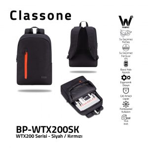 Classone WTX200SK Pro 15.6 inch compatible compatible WTXpro Waterproof Fabric, Waterproof Zipper, Macbook , Laptop , Notebook Backpack -Black/Red