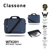 Classone WTX201 WTXpro  Serisi Su Geçirmez Kumaş 15.6 inch Uyumlu Macbook, Laptop , Notebook El Çantası- Lacivert