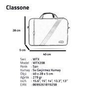 Classone WTX208 WTXpro  Serisi Su Geçirmez Kumaş 15.6 inch Uyumlu Macbook, Laptop , Notebook El Çantası- Sarı