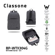 Classone WTX304G Pro 15.6 inch uyumlu WTXpro Su Geçirmez Kumaş, Su Geçirmez Fermuar, Geri Dönüştürülmüş Kumaş, Macbook , Laptop , Notebook  Sırt  Çantası –Gri