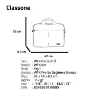 Classone WTX307 WTXpro Serisi 15.6 inch Uyumlu Su Geçirmez Kumaş Macbook, Laptop , Notebook El Çantası- Yeşil