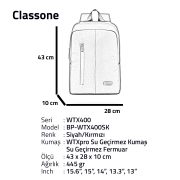 Classone WTX400SK Pro 15.6 inch uyumlu WTXpro Su Geçirmez Kumaş, Su Geçirmez Fermuar,  Macbook , Laptop , Notebook  Sırt  Çantası –Siyah/Kırmızı