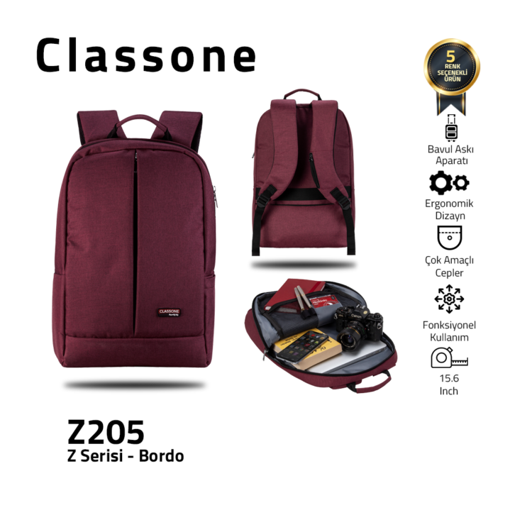 Classone BP-Z205 Zaino Serisi 15,6 inch  Notebook Sırt Çantası / Bordo