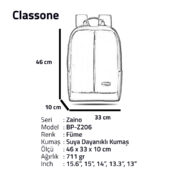 Classone BP-Z206 Zaino Serisi 15,6 inch Notebook Sırt Çantası / Füme