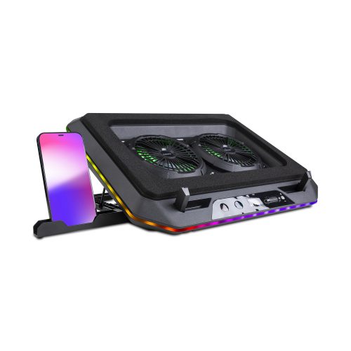 Classone Gaming GT200 Laptop Soğutucu Notebook Stand,3000 RPM, 10 RGB ışık kontrolü , 15.6 -17 inch , Hız kontrolü , 2 Büyük fan ,Telefon standı, 1 TYPE C Usb, 1 Usb